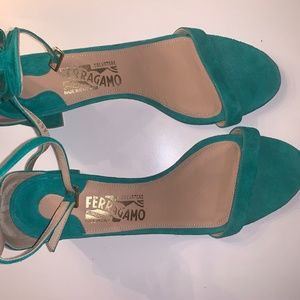Emerald Green Connie Block Heel Bow Suede Sandals